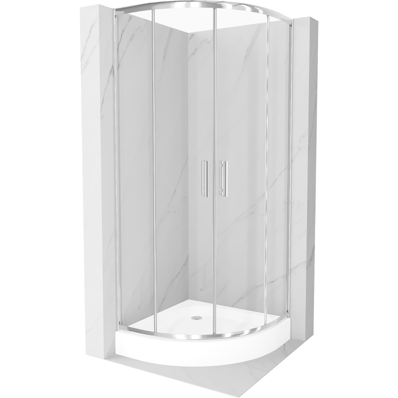 Mexen Rio kabina prysznicowa półokrągła 80 x 80 cm, transparent, chrom + brodzik Rio, biały - 863-080-080-01-00-4710