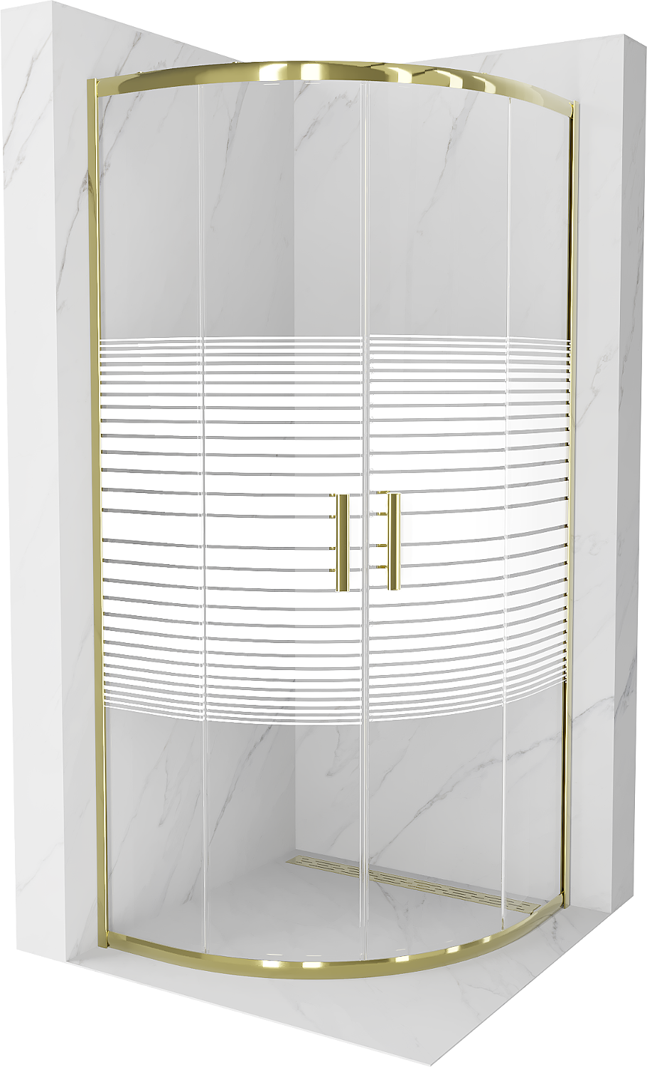 Mexen Rio kabina prysznicowa półokrągła 70 x 70 cm, pasy, złota - 863-070-070-50-20