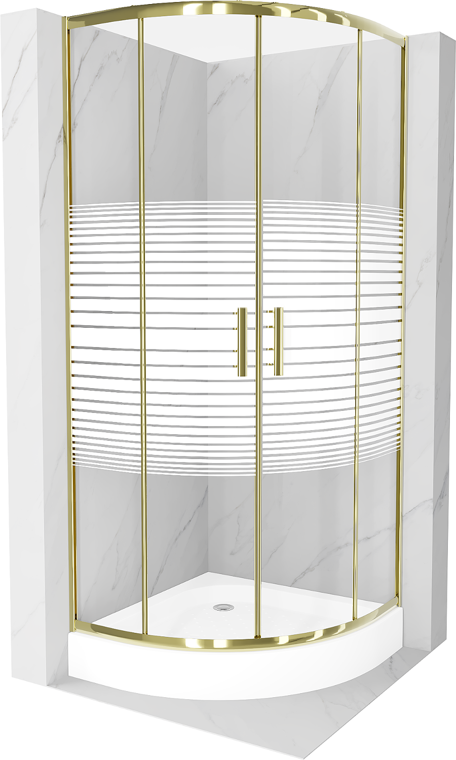 Mexen Rio kabina prysznicowa półokrągła 70 x 70 cm, pasy, złota + brodzik Rio, biały - 863-070-070-50-20-4710