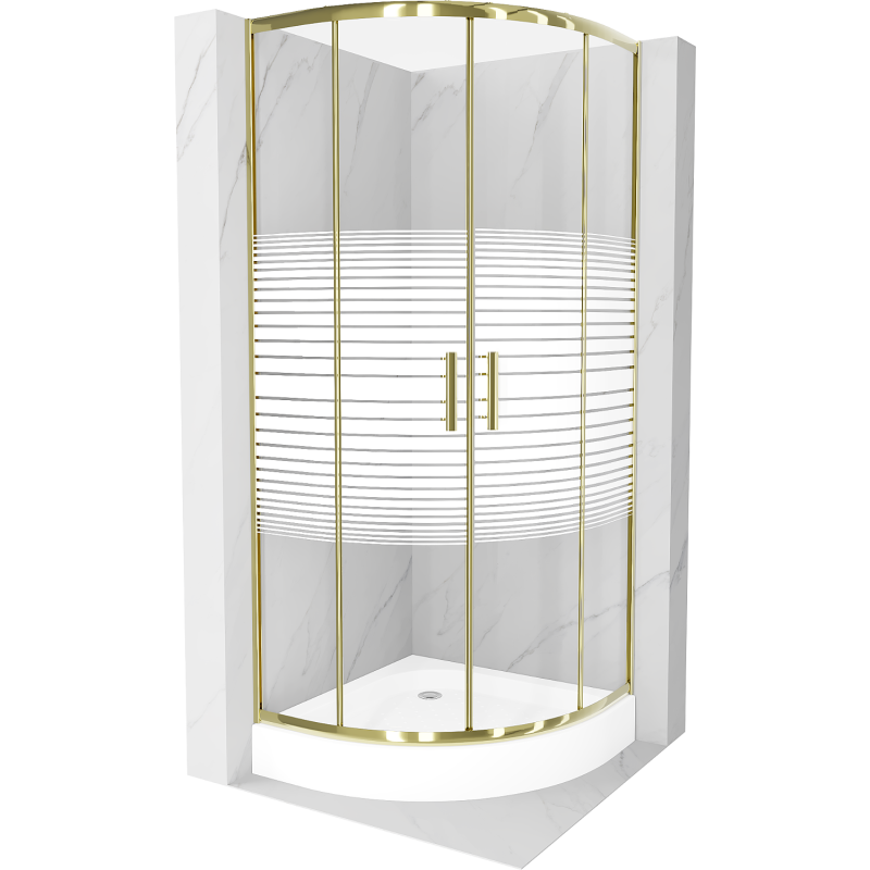 Mexen Rio kabina prysznicowa półokrągła 80 x 80 cm, pasy, złota + brodzik Rio, biały - 863-080-080-50-20-4710