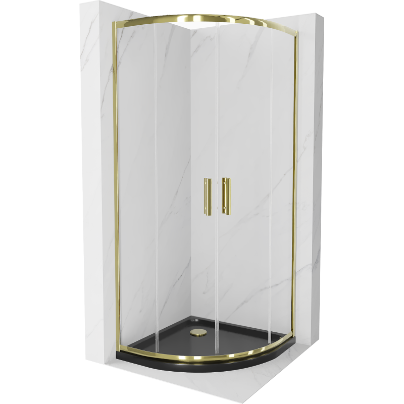 Mexen Rio kabina prysznicowa półokrągła 80 x 80 cm, transparent, złota + brodzik Flat, czarny - 863-080-080-50-00-4170G