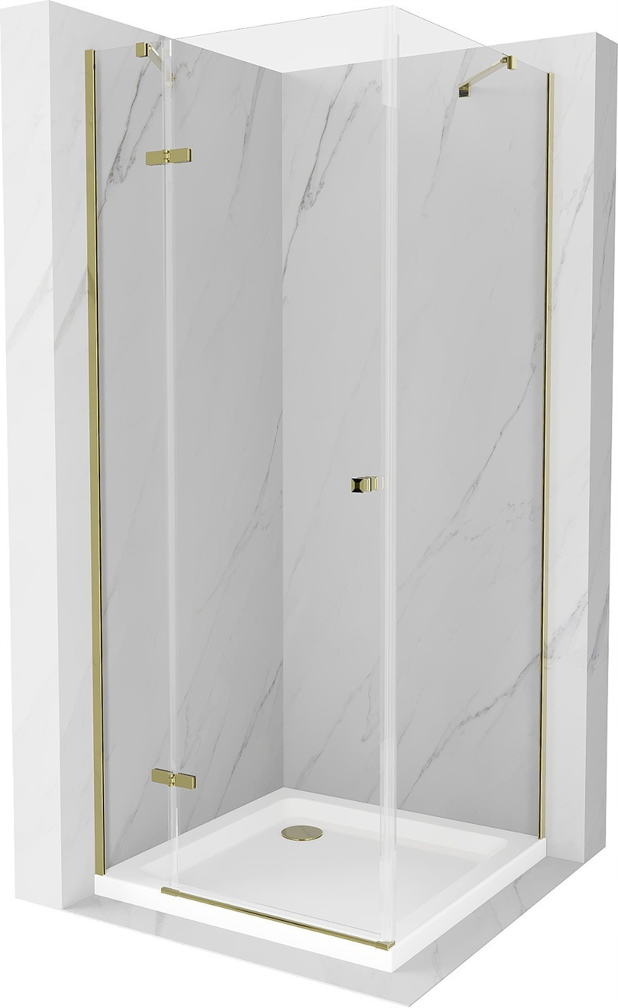 Mexen Roma kabina prysznicowa uchylna 70 x 70 cm, transparent, złota + brodzik Flat - 854-070-070-50-00-4010