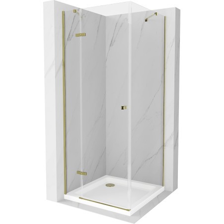 Mexen Roma kabina prysznicowa uchylna 80 x 80 cm, transparent, złota + brodzik Flat - 854-080-080-50-00-4010
