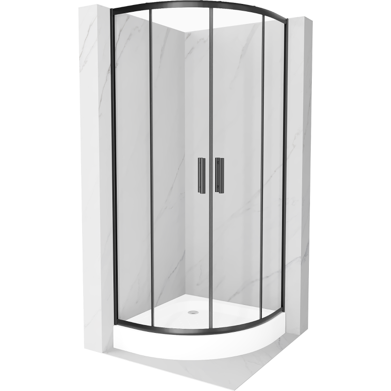 Mexen Rio kabina prysznicowa półokrągła 70 x 70 cm, transparent, czarna + brodzik Rio, biały - 863-070-070-70-00-4710