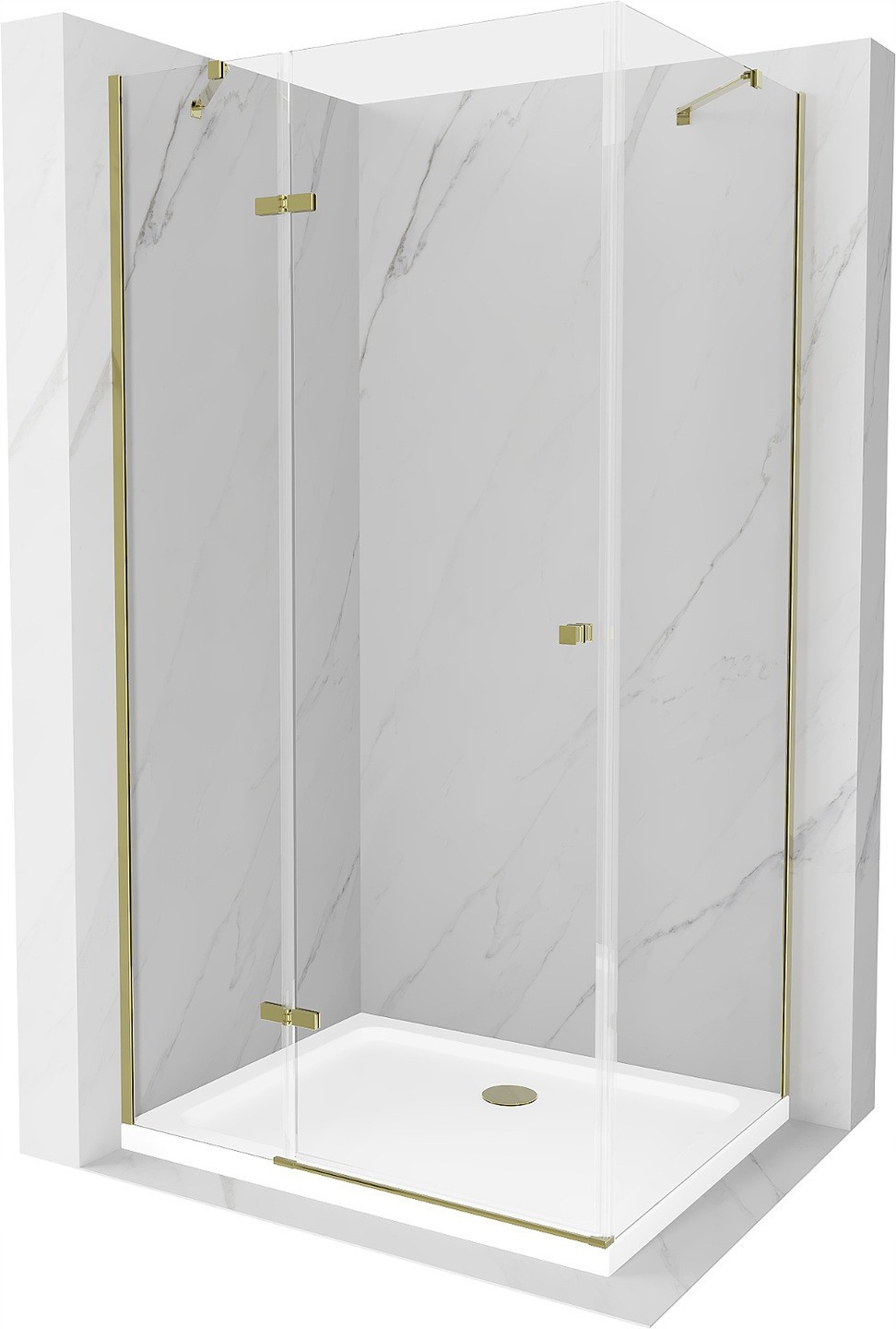 Mexen Roma kabina prysznicowa uchylna 80 x 70 cm, transparent, złota + brodzik Flat - 854-080-070-50-00-4010