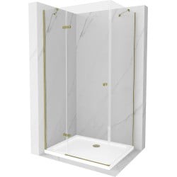 Mexen Roma kabina prysznicowa uchylna 90 x 70 cm, transparent, złota + brodzik Flat - 854-090-070-50-00-4010