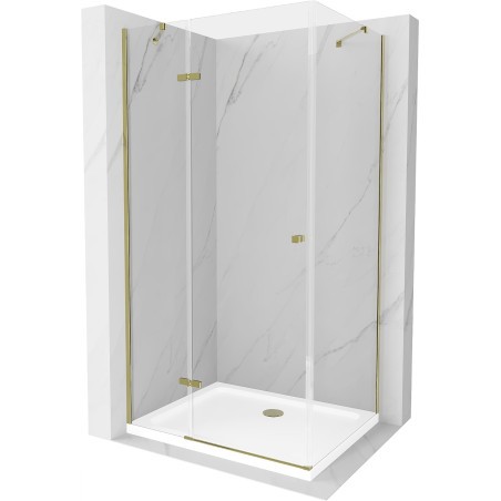 Mexen Roma kabina prysznicowa uchylna 110 x 80 cm, transparent, złota + brodzik Flat - 854-110-080-50-00-4010