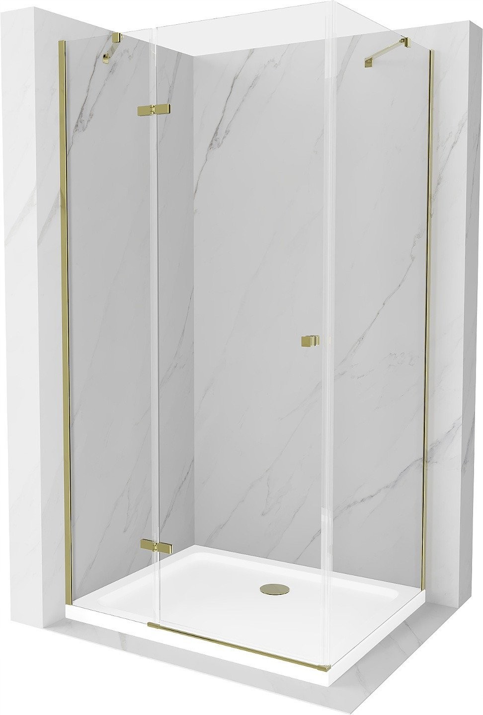 Mexen Roma kabina prysznicowa uchylna 110 x 90 cm, transparent, złota + brodzik Flat - 854-110-090-50-00-4010