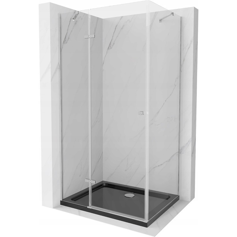 Mexen Roma kabina prysznicowa uchylna 80 x 100 cm, transparent, chrom + brodzik Flat, czarny - 854-080-100-01-00-4070
