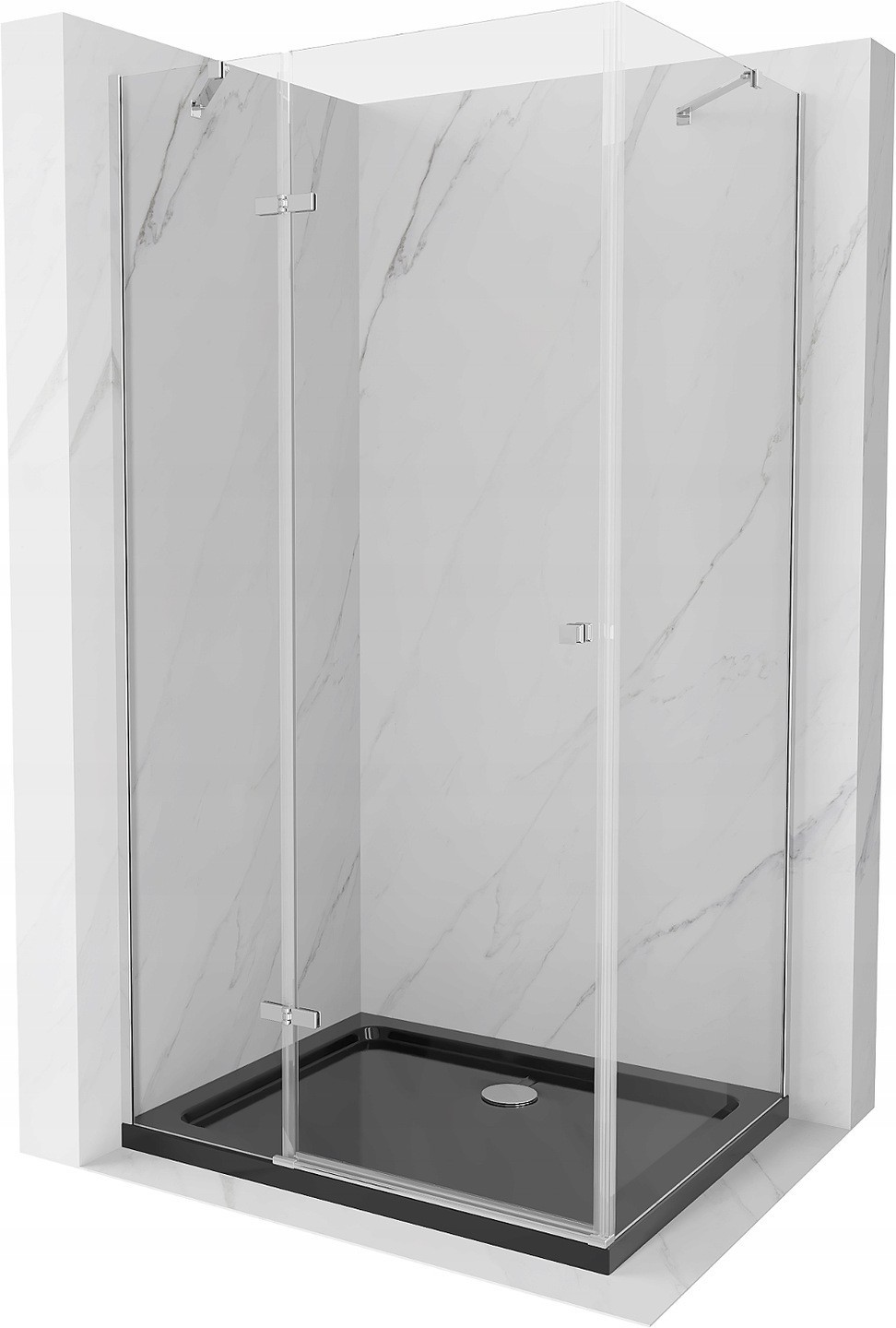 Mexen Roma kabina prysznicowa uchylna 90 x 100 cm, transparent, chrom + brodzik Flat, czarny - 854-090-100-01-00-4070