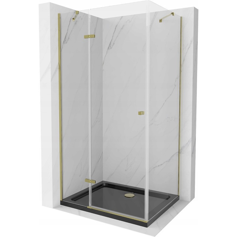 Mexen Roma kabina prysznicowa uchylna 90 x 100 cm, transparent, złota + brodzik Flat, czarny - 854-090-100-50-00-4070G