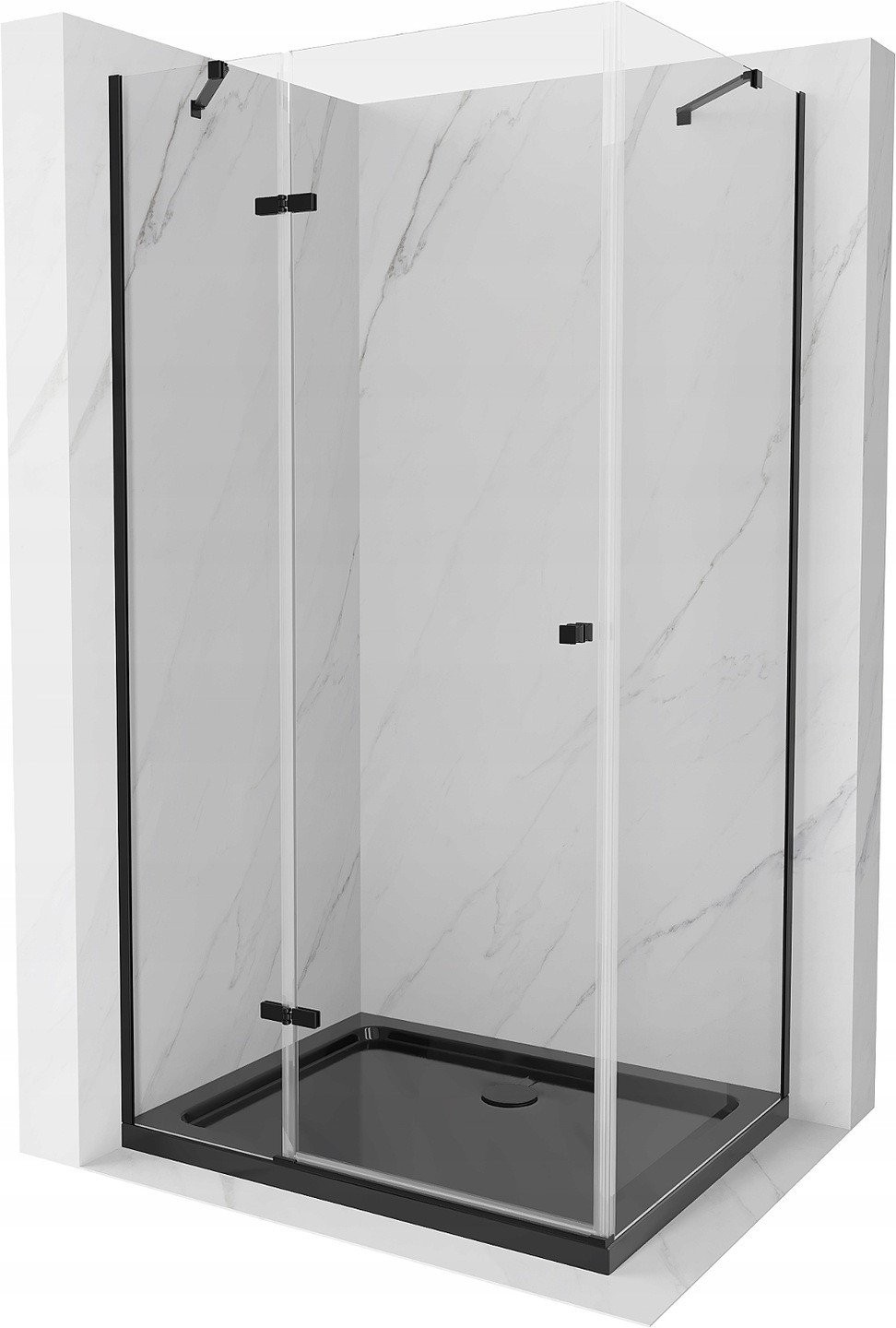 Mexen Roma kabina prysznicowa uchylna 120 x 90 cm, transparent, czarna + brodzik Flat, czarny - 854-120-090-70-00-4070B