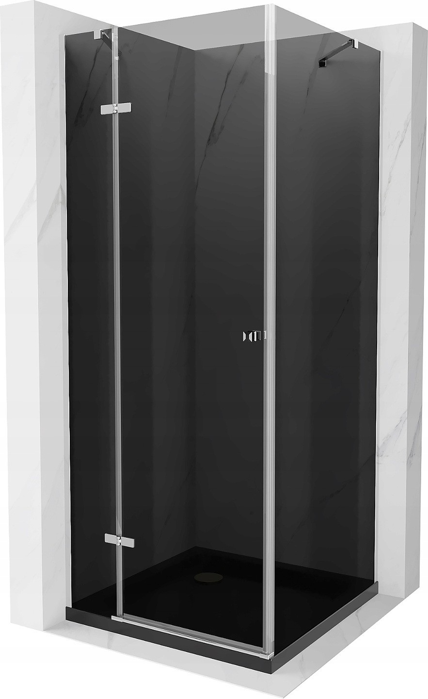 Mexen Roma kabina prysznicowa uchylna 90 x 90 cm, grafit, chrom + brodzik Flat, czarny - 854-090-090-01-40-4070