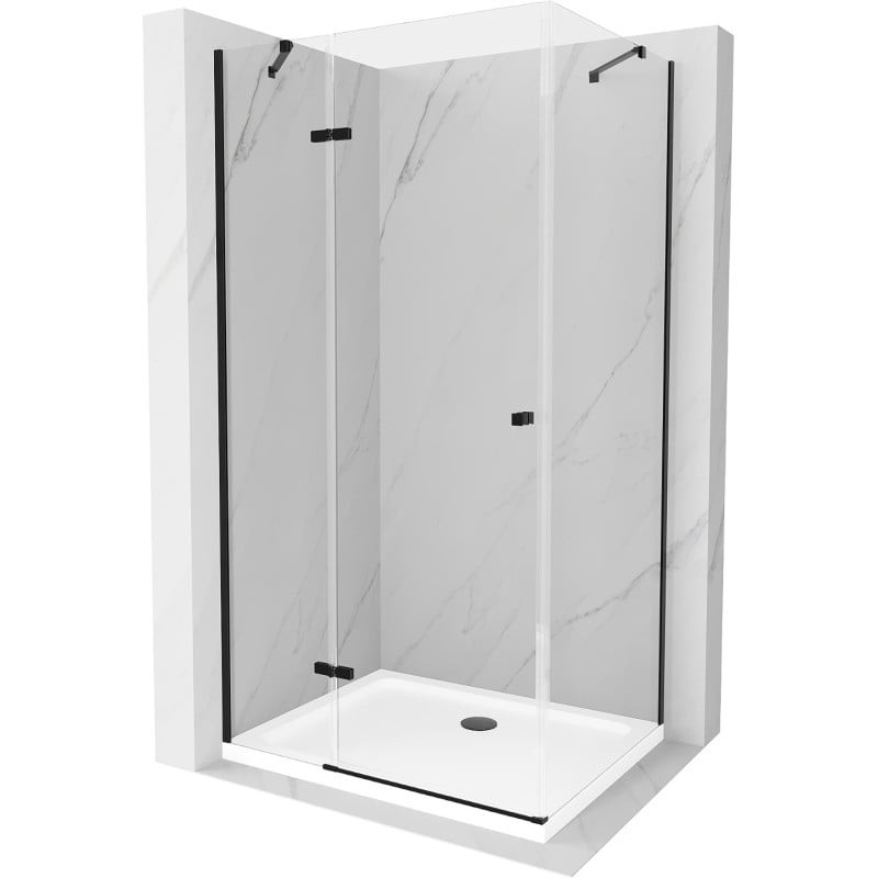 Mexen Roma kabina prysznicowa uchylna 80 x 70 cm, transparent, czarna + brodzik Flat, biały - 854-080-070-70-00-4010B