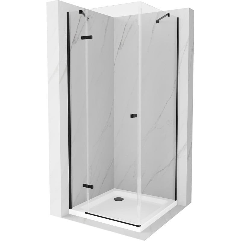 Mexen Roma kabina prysznicowa uchylna 80 x 80 cm, transparent, czarna + brodzik Flat, biały - 854-080-080-70-00-4010B
