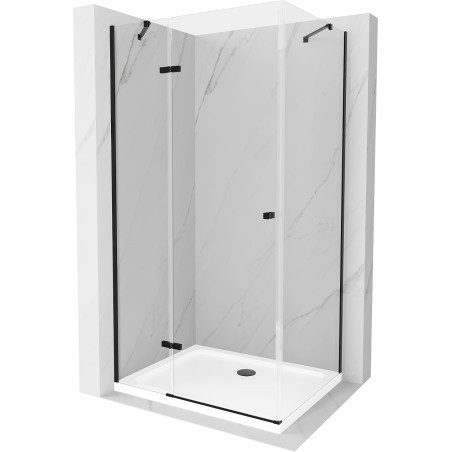 Mexen Roma kabina prysznicowa uchylna 80 x 110 cm, transparent, czarna + brodzik Flat, biały - 854-080-110-70-00-4010B
