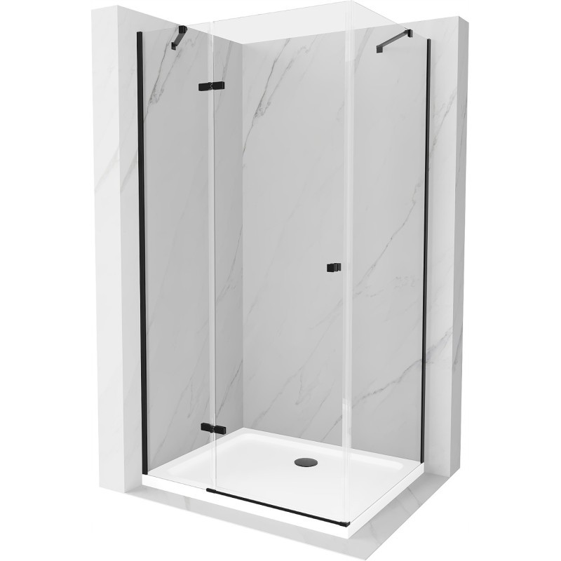Mexen Roma kabina prysznicowa uchylna 80 x 120 cm, transparent, czarna + brodzik Flat, biały - 854-080-120-70-00-4010B