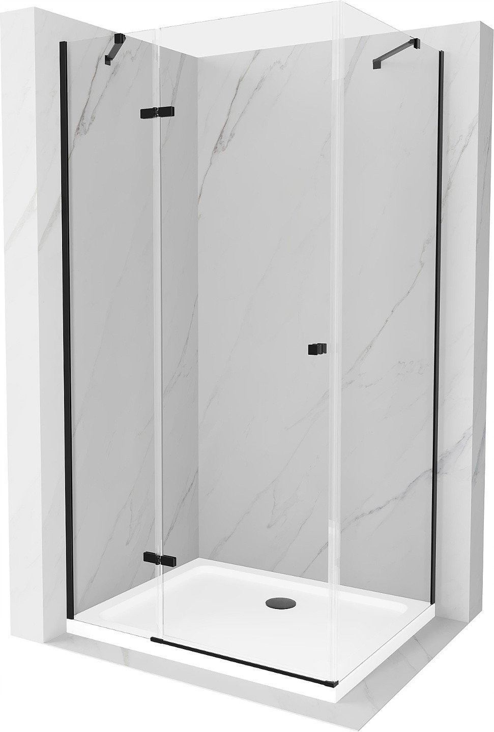Mexen Roma kabina prysznicowa uchylna 90 x 70 cm, transparent, czarna + brodzik Flat, biały - 854-090-070-70-00-4010B
