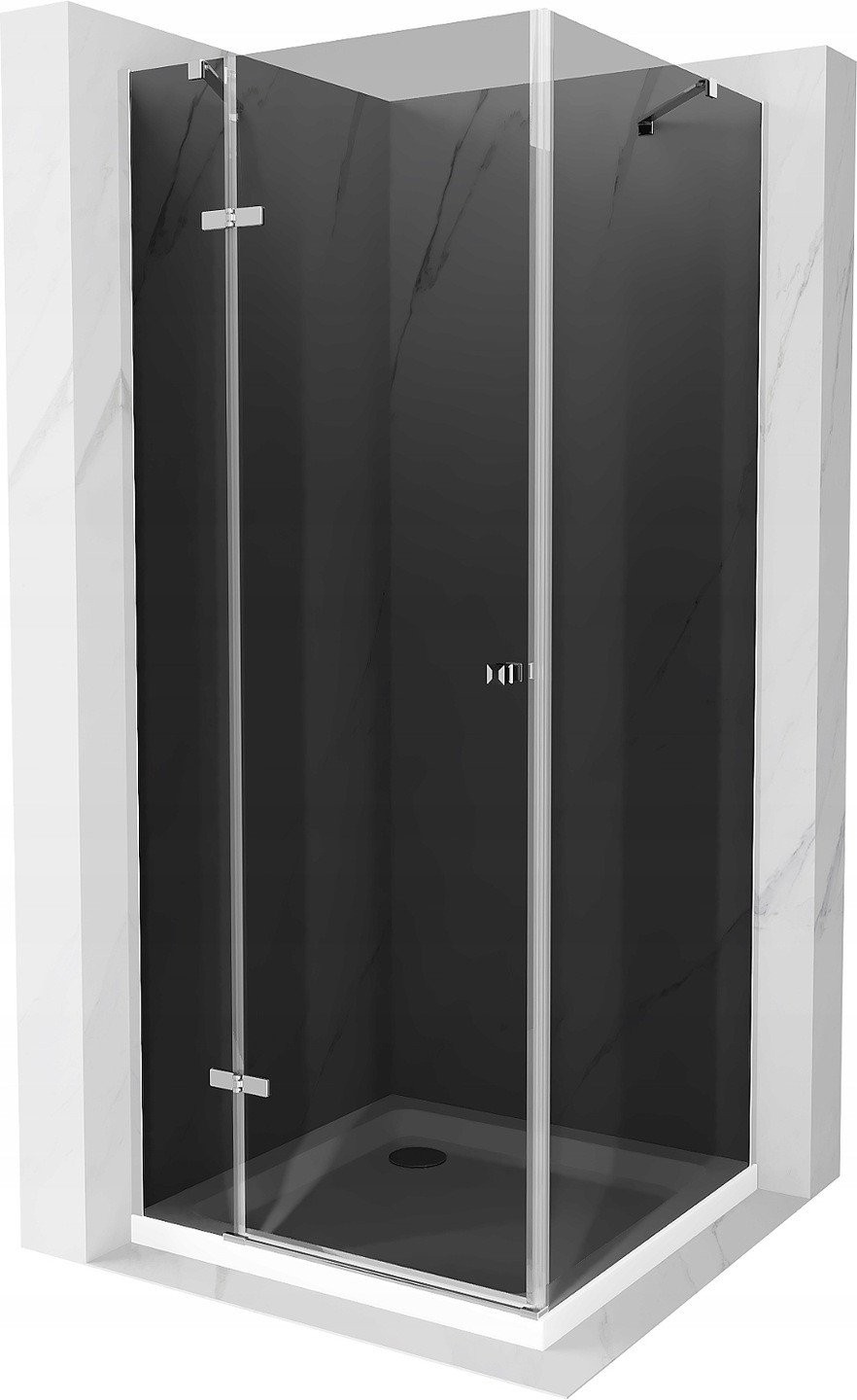 Mexen Roma kabina prysznicowa uchylna 80 x 80 cm, grafit, chrom + brodzik Flat, biały - 854-080-080-01-40-4010