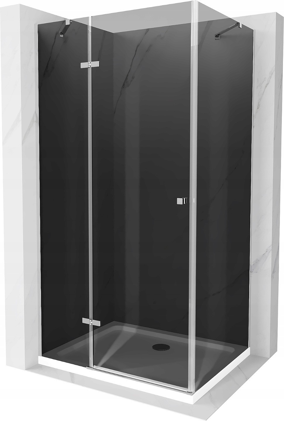 Mexen Roma kabina prysznicowa uchylna 80 x 100 cm, grafit, chrom + brodzik Flat, biały - 854-080-100-01-40-4010