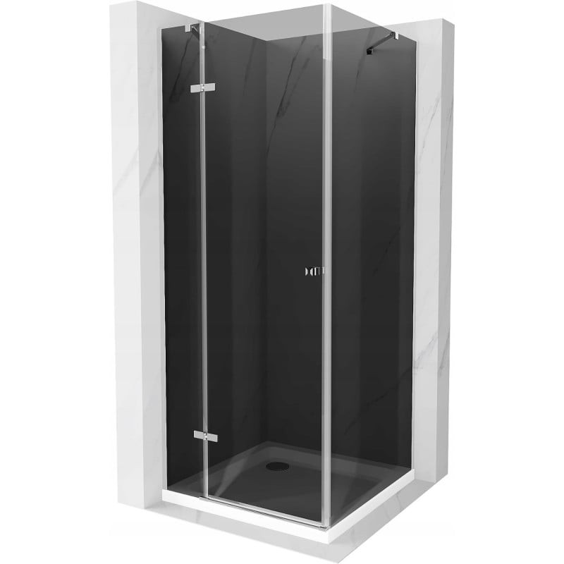Mexen Roma kabina prysznicowa uchylna 100 x 100 cm, grafit, chrom + brodzik Flat, biały - 854-100-100-01-40-4010
