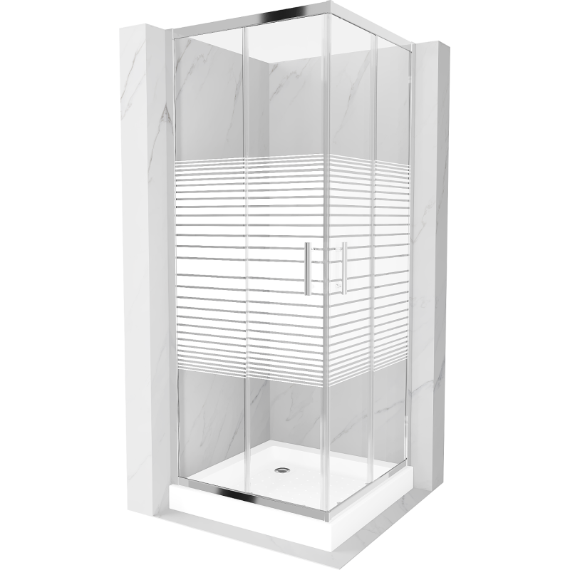 Mexen Rio kabina prysznicowa kwadratowa 80 x 80 cm, pasy, chrom + brodzik Rio, biały - 860-080-080-01-20-4510