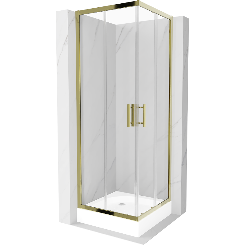 Mexen Rio kabina prysznicowa kwadratowa 70 x 70 cm, transparent, złota + brodzik Rio, biały - 860-070-070-50-00-4510