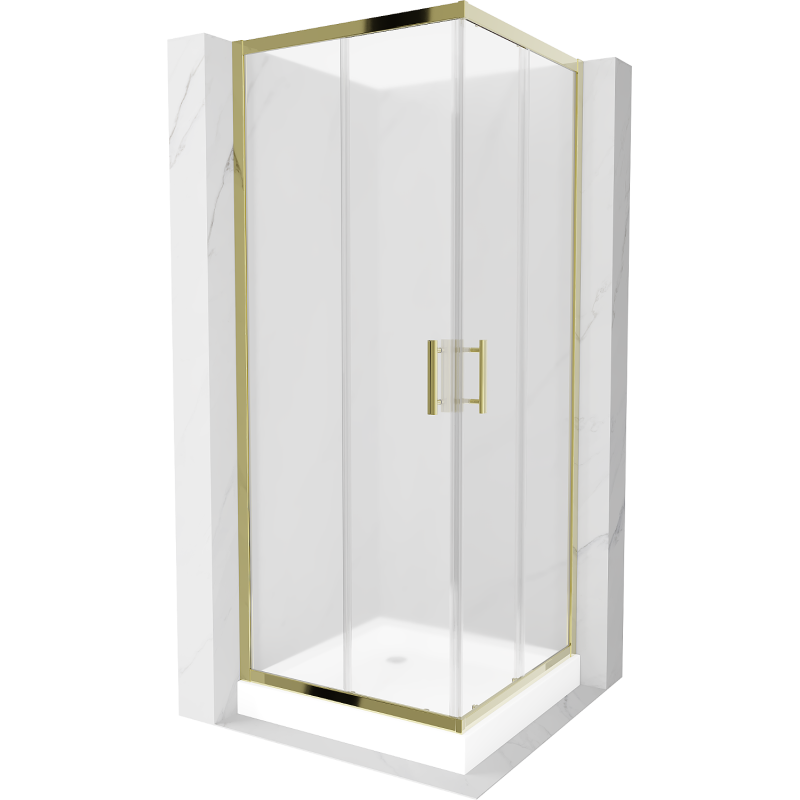 Mexen Rio kabina prysznicowa kwadratowa 80 x 80 cm, szron, złota + brodzik Rio, biały - 860-080-080-50-30-4510