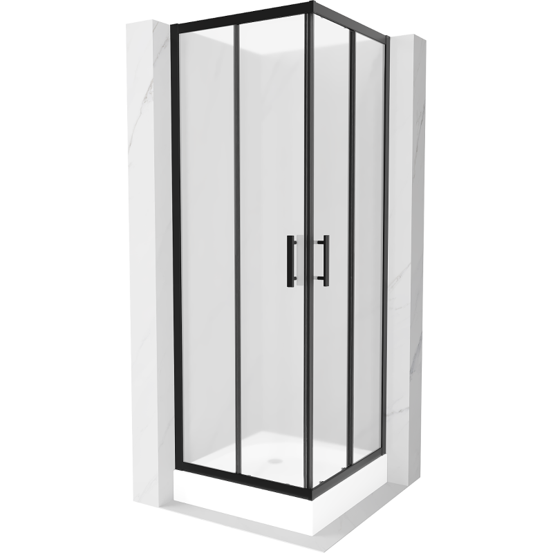 Mexen Rio kabina prysznicowa kwadratowa 70 x 70 cm, szron, czarna + brodzik Rio, biały - 860-070-070-70-30-4510