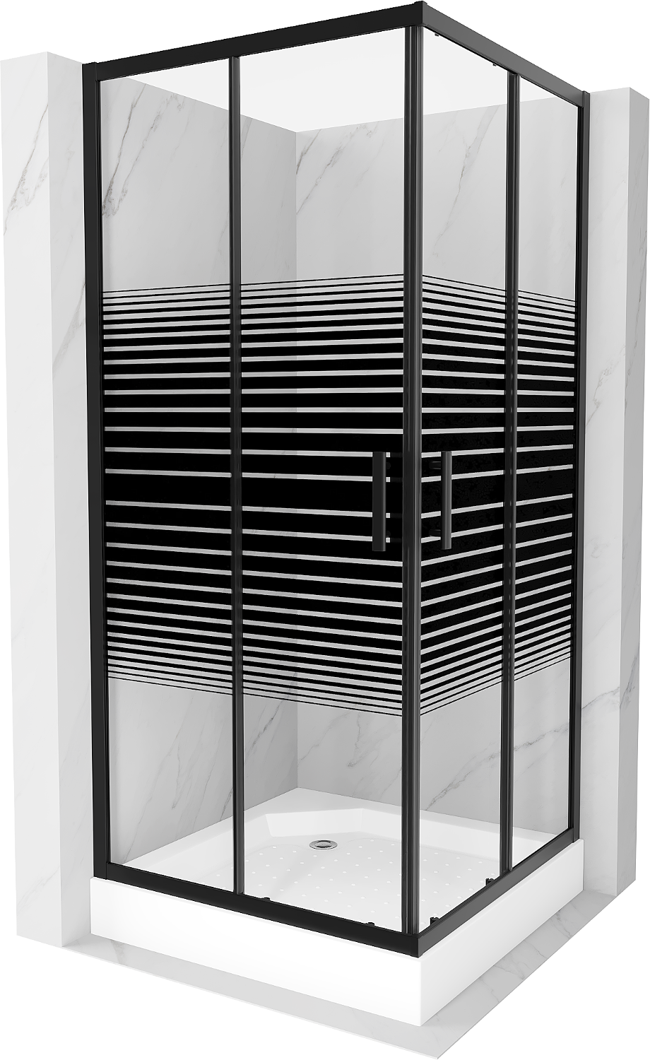 Mexen Rio kabina prysznicowa kwadratowa 90 x 90 cm, pasy, czarna + brodzik Rio, biały - 860-090-090-70-20-4510