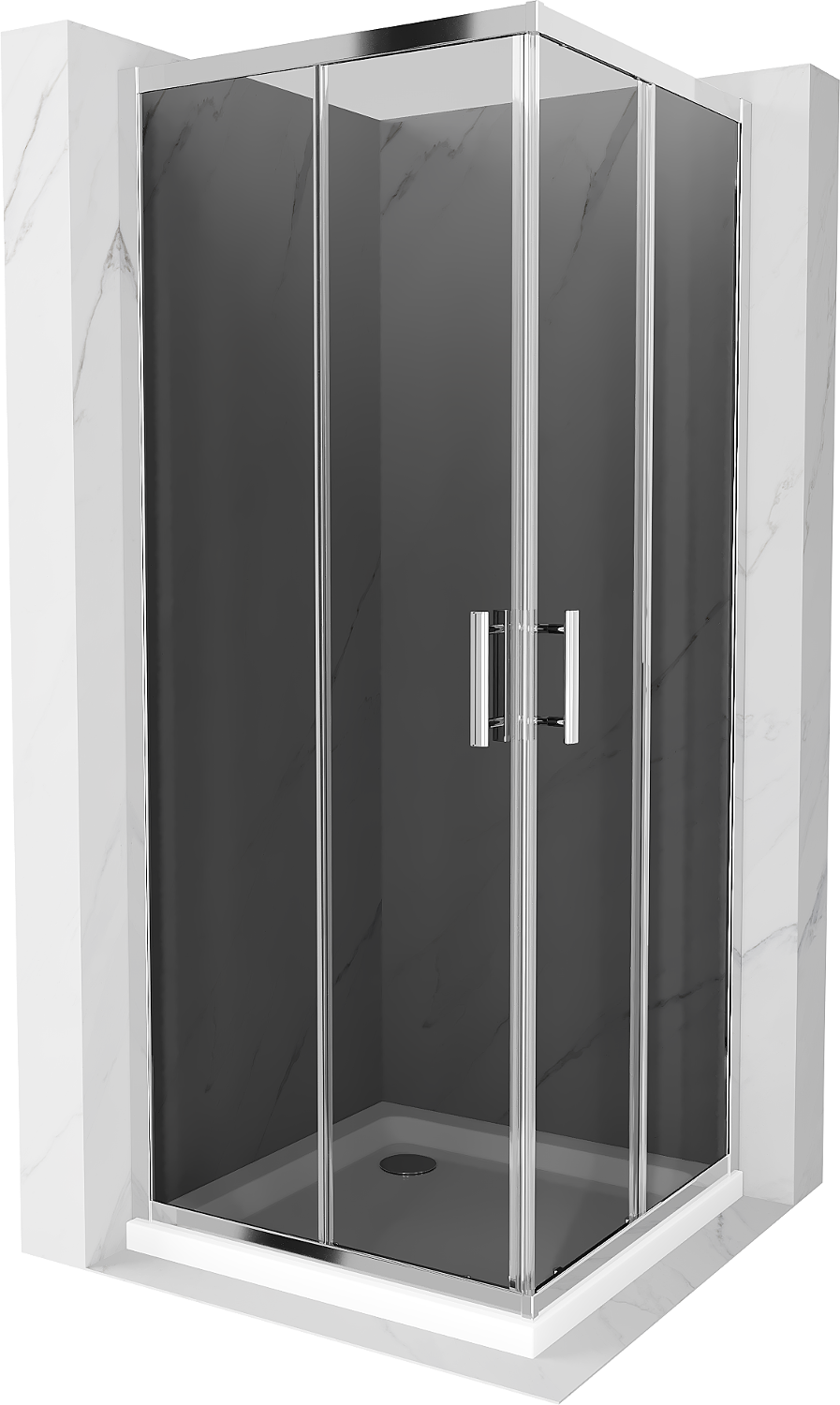 Mexen Rio kabina prysznicowa kwadratowa 80 x 80 cm, grafit, chrom + brodzik Flat, biały - 860-080-080-01-40-4010