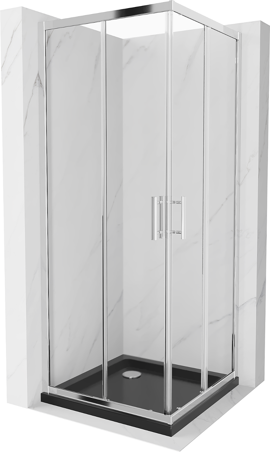 Mexen Rio kabina prysznicowa kwadratowa 80 x 80 cm, transparent, chrom + brodzik Flat, czarny - 860-080-080-01-00-4070