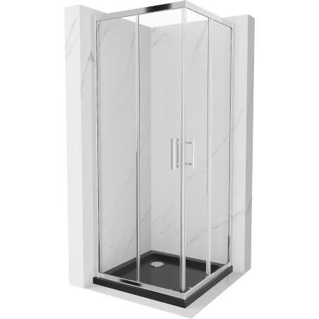 Mexen Rio kabina prysznicowa kwadratowa 90 x 90 cm, transparent, chrom + brodzik Flat, czarny - 860-090-090-01-00-4070