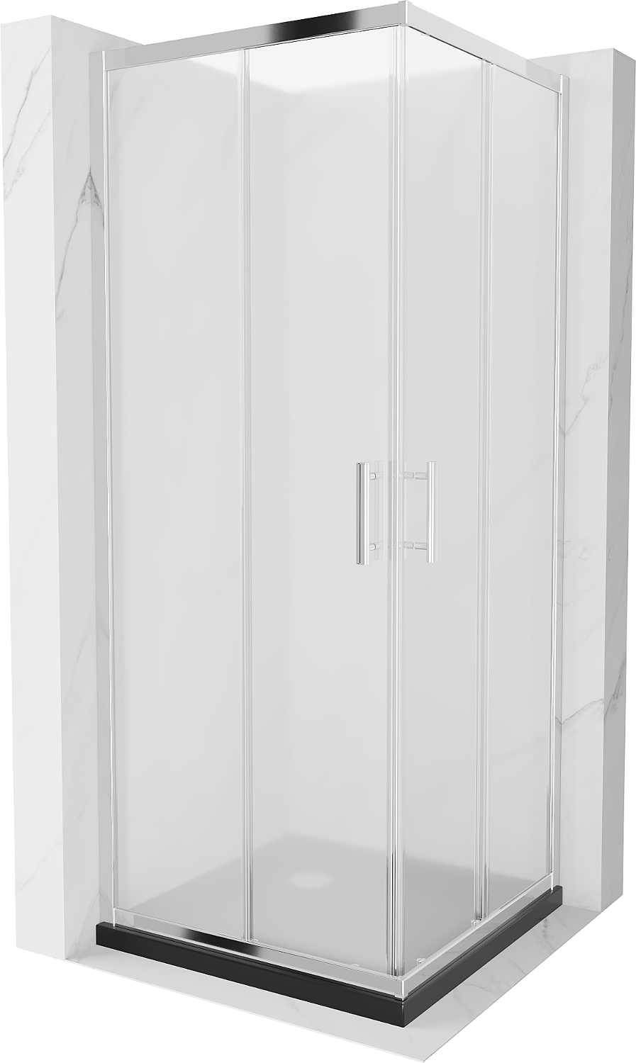 Mexen Rio kabina prysznicowa kwadratowa 90 x 90 cm, szron, chrom + brodzik Flat, czarny - 860-090-090-01-30-4070