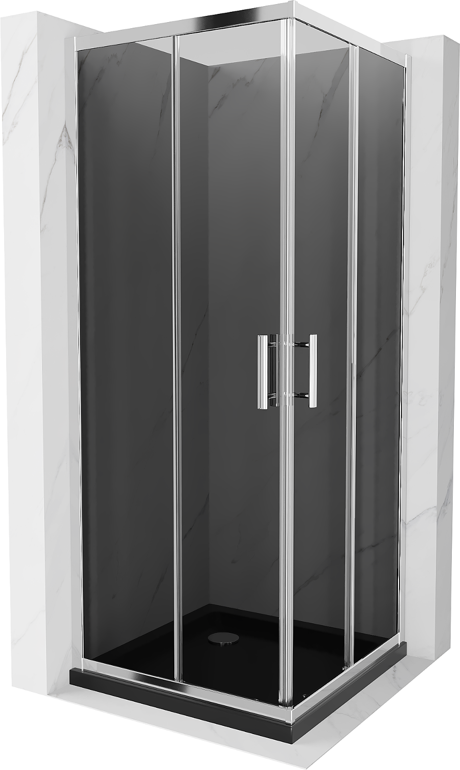 Mexen Rio kabina prysznicowa kwadratowa 80 x 80 cm, grafit, chrom + brodzik Flat, czarny - 860-080-080-01-40-4070