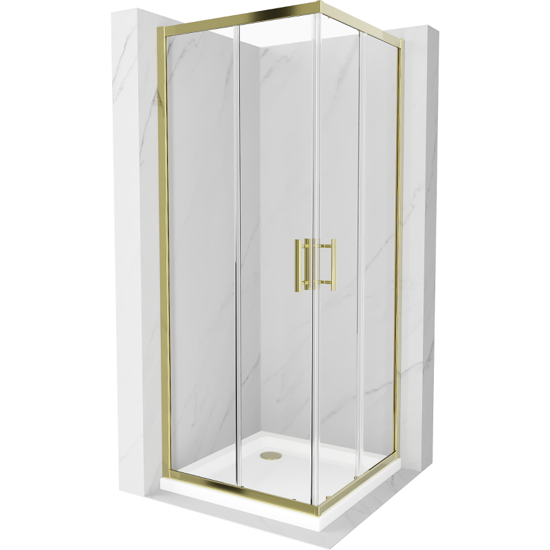 Mexen Rio kabina prysznicowa kwadratowa 80 x 80 cm, transparent, złota + brodzik Flat, biały - 860-080-080-50-00-4010G