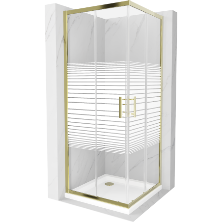Mexen Rio kabina prysznicowa kwadratowa 80 x 80 cm, pasy, złota + brodzik Flat, biały - 860-080-080-50-20-4010G