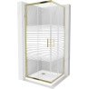 Mexen Rio kabina prysznicowa kwadratowa 80 x 80 cm, pasy, złota + brodzik Flat, biały - 860-080-080-50-20-4010G