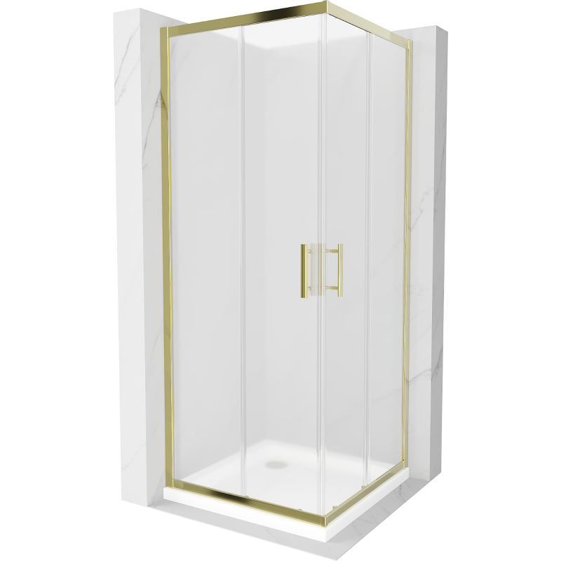 Mexen Rio kabina prysznicowa kwadratowa 80 x 80 cm, szron, złota + brodzik Flat, biały - 860-080-080-50-30-4010G