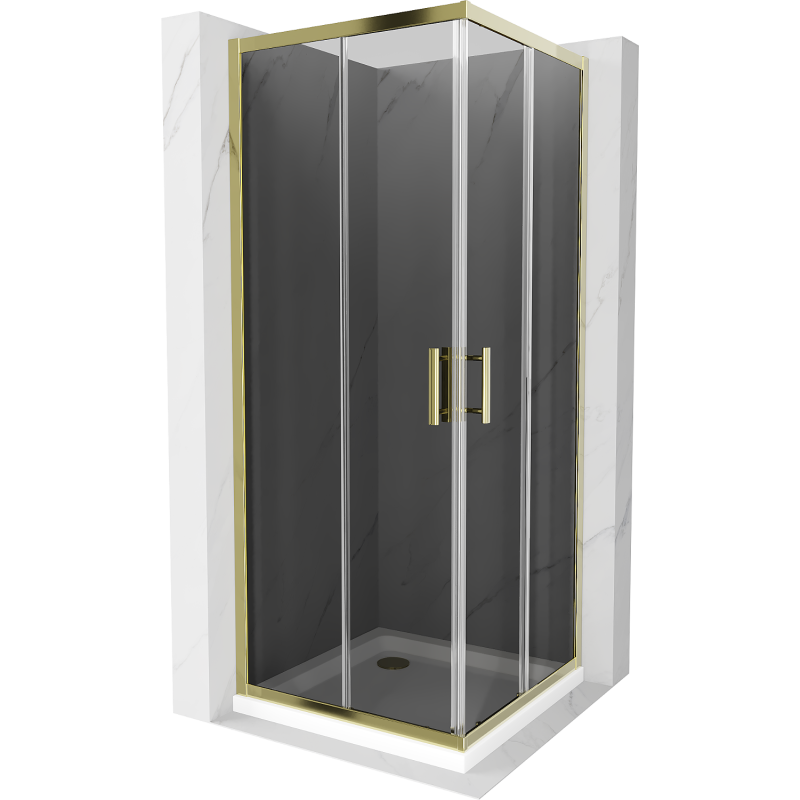 Mexen Rio kabina prysznicowa kwadratowa 70 x 70 cm, grafit, złota + brodzik Flat, biały - 860-070-070-50-40-4010G