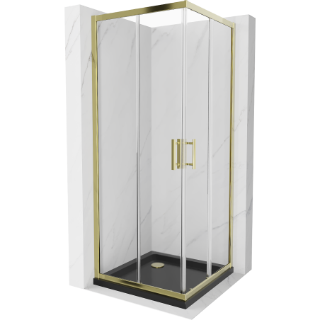 Mexen Rio kabina prysznicowa kwadratowa 80 x 80 cm, transparent, złota + brodzik Flat, czarny- 860-080-080-50-00-4070G