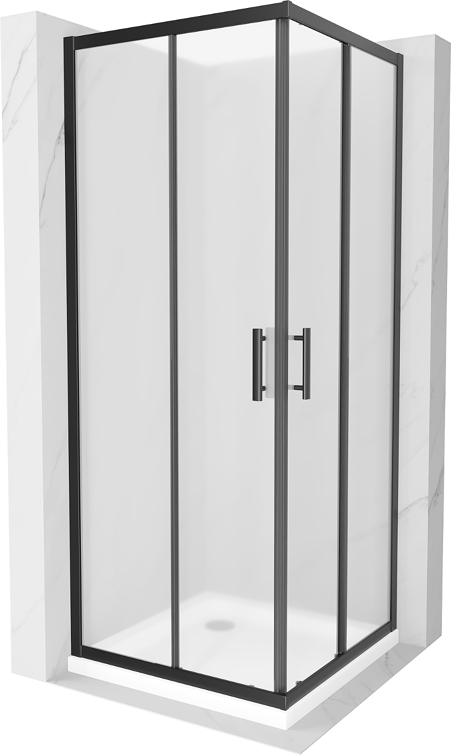 Mexen Rio kabina prysznicowa kwadratowa 70 x 70 cm, szron, czarna + brodzik Flat, biały - 860-070-070-70-30-4010B