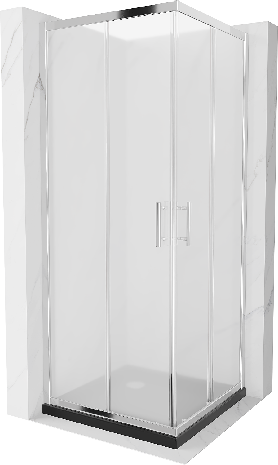 Mexen Rio kabina prysznicowa kwadratowa 70 x 70 cm, szron, chrom + brodzik Flat, czarny - 860-070-070-01-30-4070