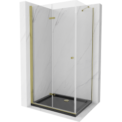 Mexen Lima kabina prysznicowa składana 80 x 100 cm, transparent, złota + brodzik Flat, czarny - 856-080-100-50-00-4070G
