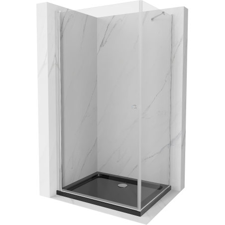 Mexen Pretoria kabina prysznicowa uchylna 90 x 100 cm, transparent, chrom + brodzik Flat, czarny - 852-090-100-01-00-4070