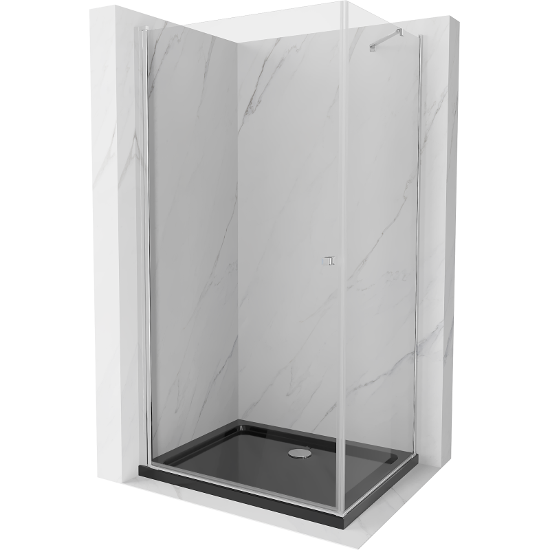 Mexen Pretoria kabina prysznicowa uchylna 90 x 110 cm, transparent, chrom + brodzik Flat, czarny - 852-090-110-01-00-4070