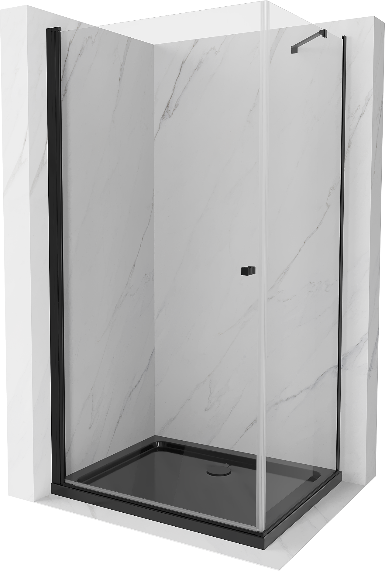 Mexen Pretoria kabina prysznicowa uchylna 70 x 110 cm, transparent, czarna + brodzik Flat, czarny - 852-070-110-70-00-4070B