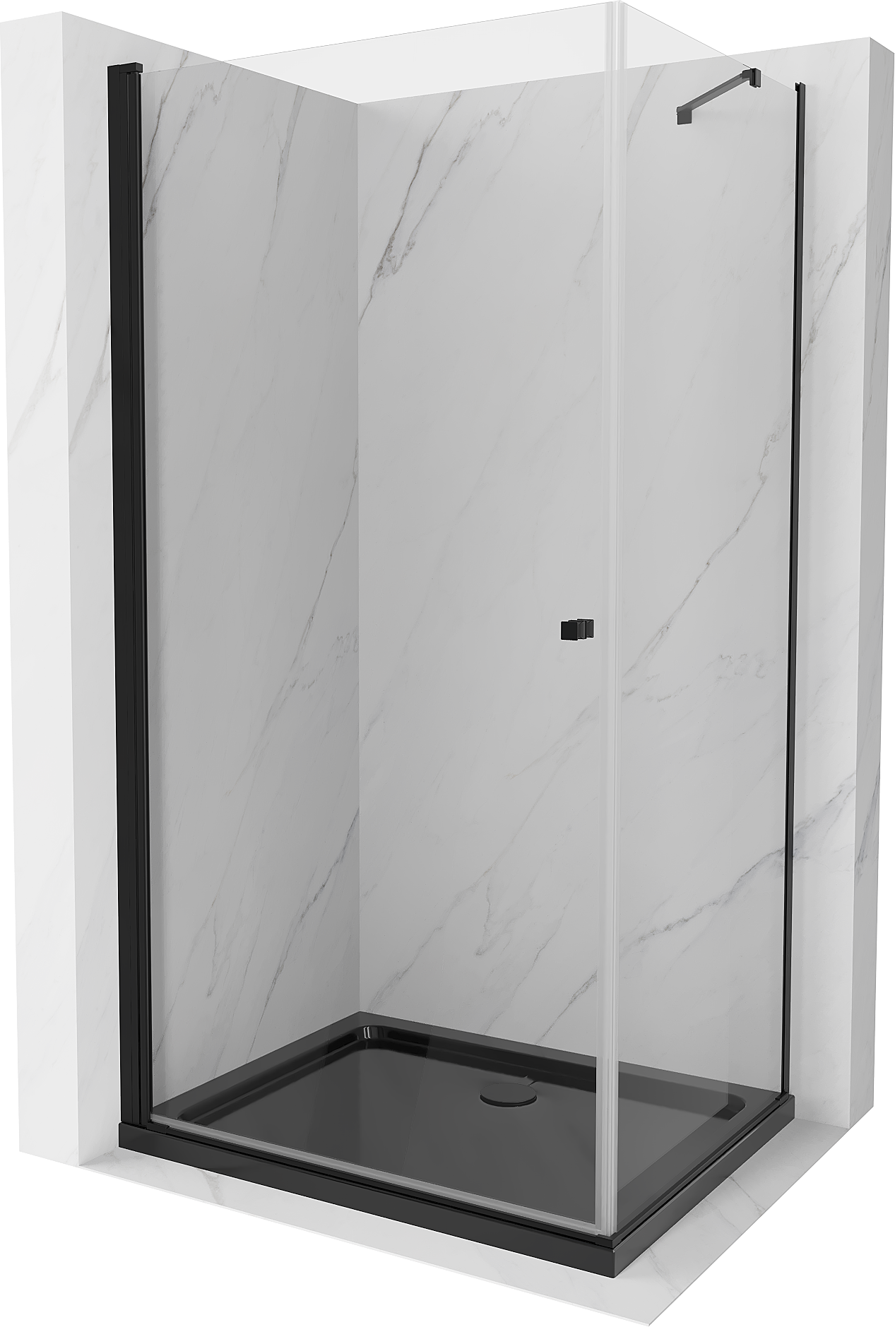 Mexen Pretoria kabina prysznicowa uchylna 80 x 110 cm, transparent, czarna + brodzik Flat, czarny - 852-080-110-70-00-4070B