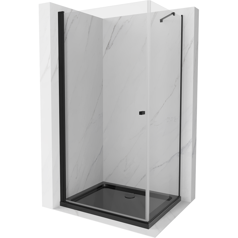 Mexen Pretoria kabina prysznicowa uchylna 100 x 70 cm, transparent, czarna + brodzik Flat, czarny - 852-100-070-70-00-4070B