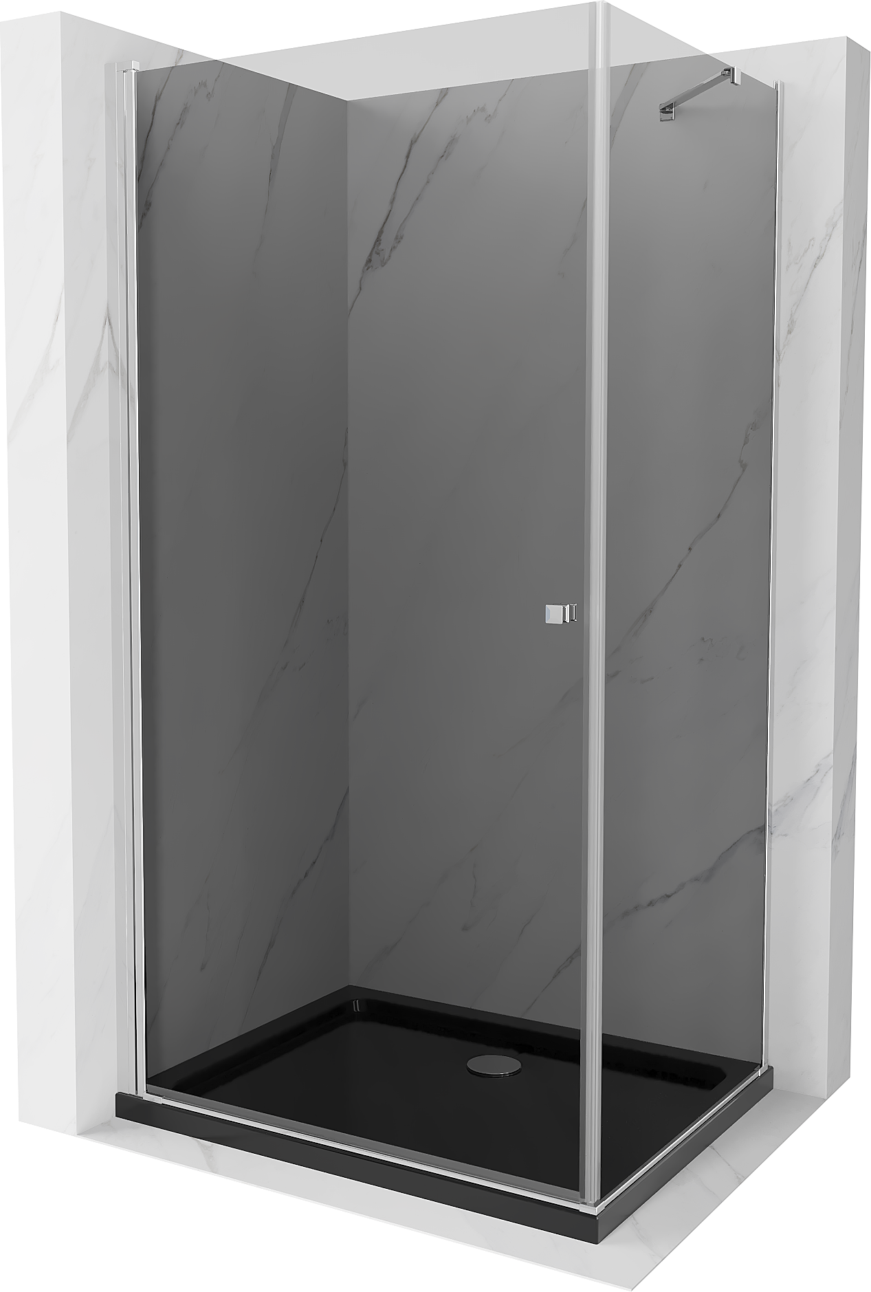 Mexen Pretoria kabina prysznicowa uchylna 80 x 70 cm, grafit, chrom + brodzik Flat, czarny - 852-080-070-01-40-4070